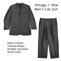 Vtg 90s J Vital Men&#39;s 2-pc Suit, Shiny Dark Gray 40L Blazer Jacket &amp; 33x30 Pants - £40.57 GBP