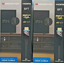 Monster HDMI Cable 4K HDR Premium Gold Plated High Speed 6 Ft Blue LED Lighted - £12.92 GBP