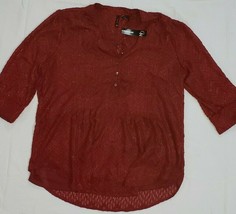 New Directions Blouse Maroon Shirt Top 3/4 Roll Up Tab Sleeve Women’s Sz L - $18.77