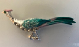 PHEASANT PIN Vintage Blue Green Brooch Wild Bird Rhinestones Enamel Silvertone - £7.88 GBP