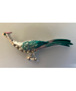 PHEASANT PIN Vintage Blue Green Brooch Wild Bird Rhinestones Enamel Silv... - £7.92 GBP
