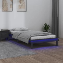 LED Bed Frame Grey 90x200 cm Solid Wood - £77.31 GBP