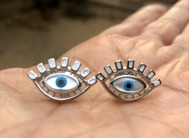 925 Silver Evil Eye Protection Earring Amulet Nazariya Mother of Pearl Jewelry 3 - £19.36 GBP