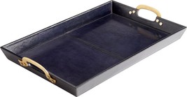 Tray CYAN DESIGN MCQUEEN Transitional Antique Brass Blue Leather Wood Iron - £233.81 GBP