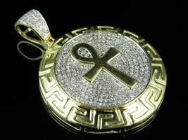 0.90 CT Real Moissanite Egyptian Ankh Medallion Pendant Gold Plated 925 Silver - £367.61 GBP