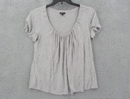 Talbots Beaded Top Womens Sz M Grey Short Sleeve Shirt Scoop Neck Missing Beads - $9.99