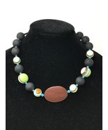 20&quot; Round Beads Eclectic Necklace Black White Green Blue Handmade - £39.51 GBP