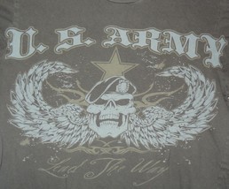 Army Tshirt Apprime Courage Above All US Gray Skulls Wings Size Medium - £7.96 GBP