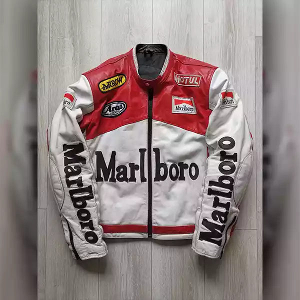 Marlboro Vintage Racing Rare Red Motorcycle/Biker Leather Jacket For Men