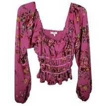 Wayf Pink Magenta Floral Liza Smocked Square Neck Long Sleeve Top Women&#39;... - £21.52 GBP
