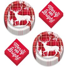 Live It Up! Party Supplies Red Plaid Christmas Holiday Woodland Deer Paper Dinne - £10.75 GBP