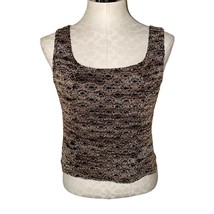 y2k Vintage Retro cropped top knit shirt size large Brown Black speckled print  - £17.60 GBP