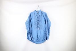 Vtg 60s Streetwear Mens 16.5 33 Ruffled Tuxedo Prom Disco Button Shirt Blue USA - £55.04 GBP