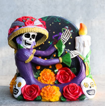 Gothic Sugar Skull Day of The Dead Roses And Flowers Lady Catrina Coaster Set - £20.07 GBP