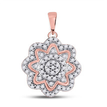 10kt Rose Gold Womens Round Diamond Flower Cluster Pendant 1/5 Cttw - £166.72 GBP