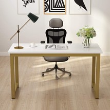 Tribesigns Modern Computer Desk, White Gold Metal Frame, 55 Inches Large Office - £163.05 GBP