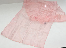 Hand printed wide pink scarve light vintage scarf head wrap made in Japan - $26.92 CAD