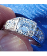 Earth mined Diamond Deco Engagement Ring Vintage Solid 14k White Gold St... - €6.068,28 EUR
