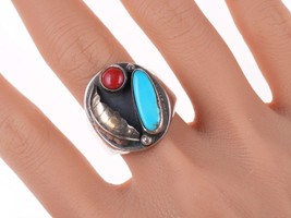 sz12.5 Vintage Navajo Sterling - Turquoise and coral ring - $153.45