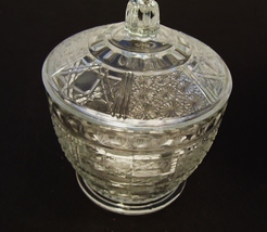 Vintage Indiana Glass Clear Daisy Cane Candy Dish Sugar Bowl Candy Dish with Lid - £10.41 GBP