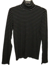 Everlane Women&#39;s The Supima Micro-Rib Turtleneck Fitted Top Black Striped Size L - £23.69 GBP