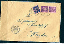 Germany 1920 Cover to Dresden Dienstmarken 50pf Pair/20pf  11800 - £15.58 GBP