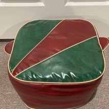 Vtg Green Red Vinyl Square Ottoman Footstool Pouf Square Hassock 1940’s 50’s MCM - £186.74 GBP