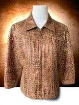Ruby Rd Faux Alligator Skin full zip lined quarter sleeve brown jacket 16 - $38.55