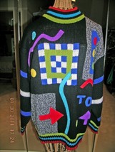Colorful Knit &amp; Applique 1980&#39;s Vintage Sweater - Size Large - £43.96 GBP
