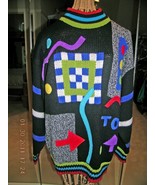 Colorful Knit &amp; Applique 1980&#39;s Vintage Sweater - Size Large - £43.91 GBP