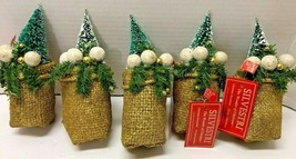 SILVESTRI Set of 5 Sisal Christmas Trees and Glitter Santa&#39;s Bag Ornaments - $24.75