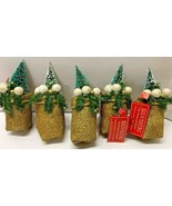 SILVESTRI Set of 5 Sisal Christmas Trees and Glitter Santa&#39;s Bag Ornaments - £19.33 GBP