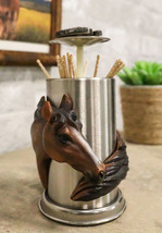 Rustic Western Country Chestnut Horse Horseshoe Spring Barrel Toothpick Holder - £18.89 GBP