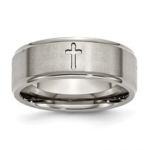 Chisel Titanium Brushed Center Cross 8mm Ridged Edge Band TB78 - £51.79 GBP