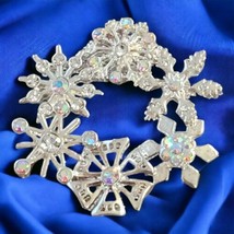Vintage Kenneth Cole KC Snowflake winter Brooch Pin iridescent AB rhinestones - £23.98 GBP