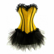 Yellow Satin Black Net Gothic Burlesque Bustier Waist Training Costume O... - £81.80 GBP