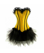 Yellow Satin Black Net Gothic Burlesque Bustier Waist Training Costume O... - £81.78 GBP