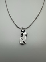 Vintage Sterling Silver Black Cat Pendant 2.6cm Necklace 18” - $39.60