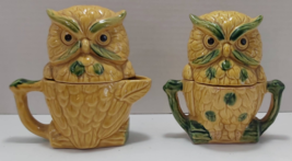 vintage Owl salt and pepper cream and sugar ceramic containers jars yellow Japan - £23.07 GBP
