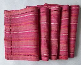 Sferra SPECTRUM Raspberry Cocktail Napkins 5 PC. Tonal Stripe Pure Linen... - $36.53