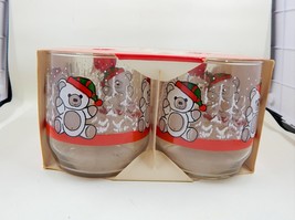 Vintage Libbey Holiday Drinking Rocks Glasses 12 oz Christmas Teddy Bear... - $28.99