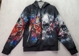 Mens Hoodie Small Multi Tiger/Skull Sherpa Lined Long Sleeve Drawstring Full Zip - £22.15 GBP