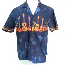 Winnie Fashion Men&#39;s Size M Ukulele Hawaiian Aloha Shirt Pineapples Palm... - £14.87 GBP