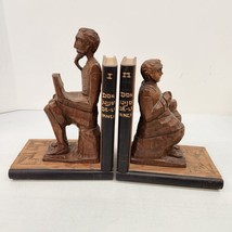 Vintage Dark Wood Hand Carved Bookends Don Quixote and Sancho From Spain... - $45.46