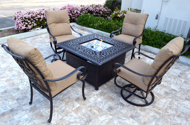 Conversation patio set Propane fire pit table outdoor  aluminum Santa Anita 5 pc - $3,395.62
