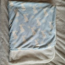 Blankets &amp; Beyond Plush Blue White Bunny Dandelions Baby Blanket Securit... - $18.80
