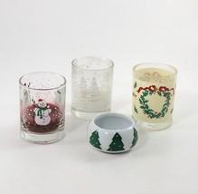 Lot(4) Christmas Votive Tea Light Candle Holders Shot Glass Snowman Wreth Tree - £7.94 GBP