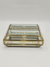 Vintage Brass Iridescent Glass Jewelry Box - £23.90 GBP