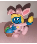 Vintage Smurfs Smurfette Pink Easter EGGS BASKET Smurf Figure PVC Toy Fi... - £15.82 GBP