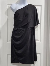 One Shoulder Black  Mini Dress Stretch Ruched Sleeve Black Women XL - $21.46